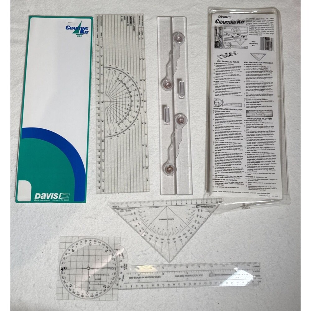 Davis Instruments #1083 Charting Kit NEW Parallel Ruler- Protractor-Plotter - Picture 2 of 6